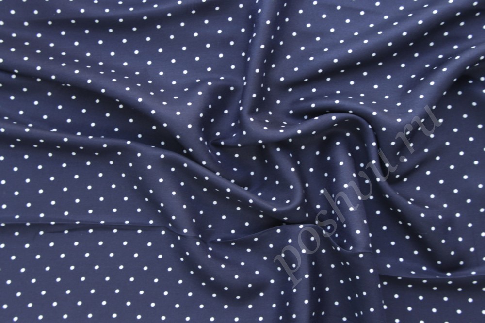 Блузочная ткань синего цвета в горошек