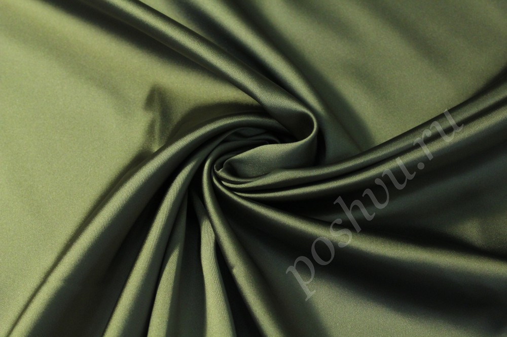 Ткань атлас костюмный темно-зеленого с блеском