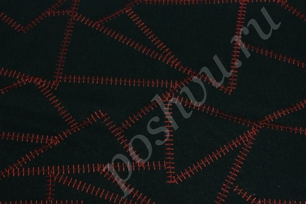 Черная льняная ткань с красными стежками