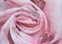 Ткань лен розово-белая с цветочным рисунком
