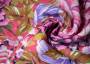 Ткань лен в крупный розово-сиреневый цветочный рисунок