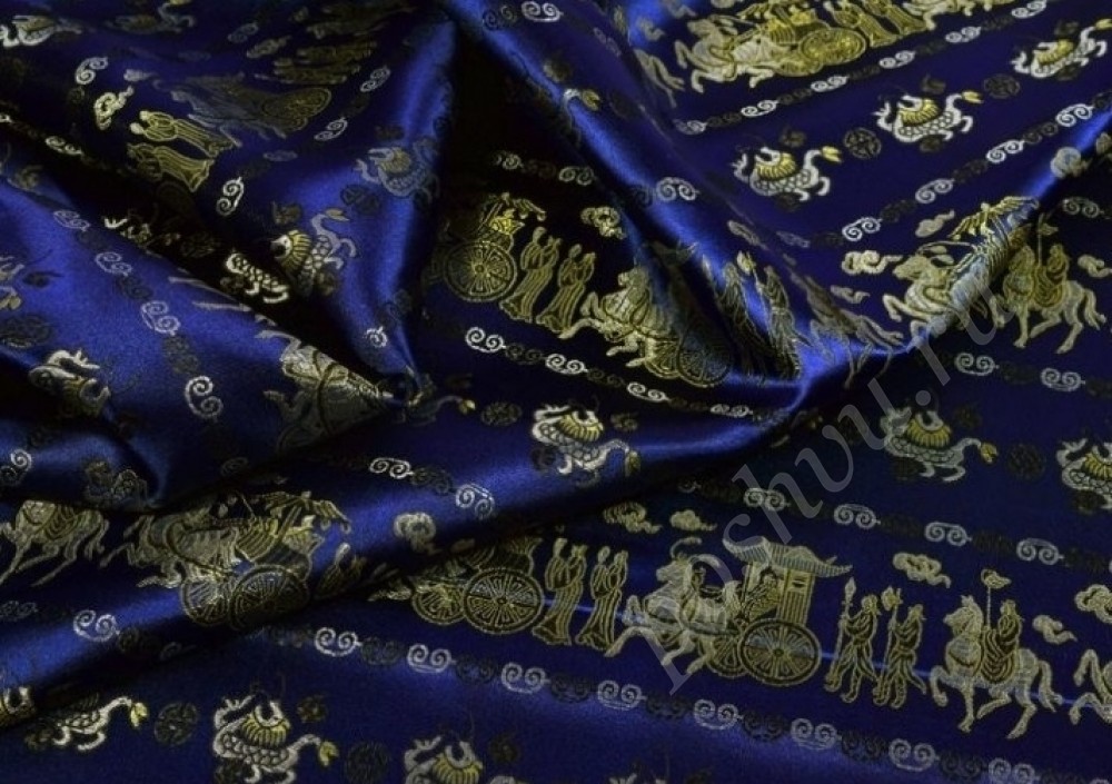 Китайский шёлк темно-синего цвета в орнамент