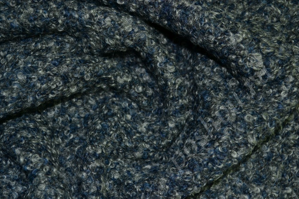 Ткань пальтовая букле сине-серого оттенка