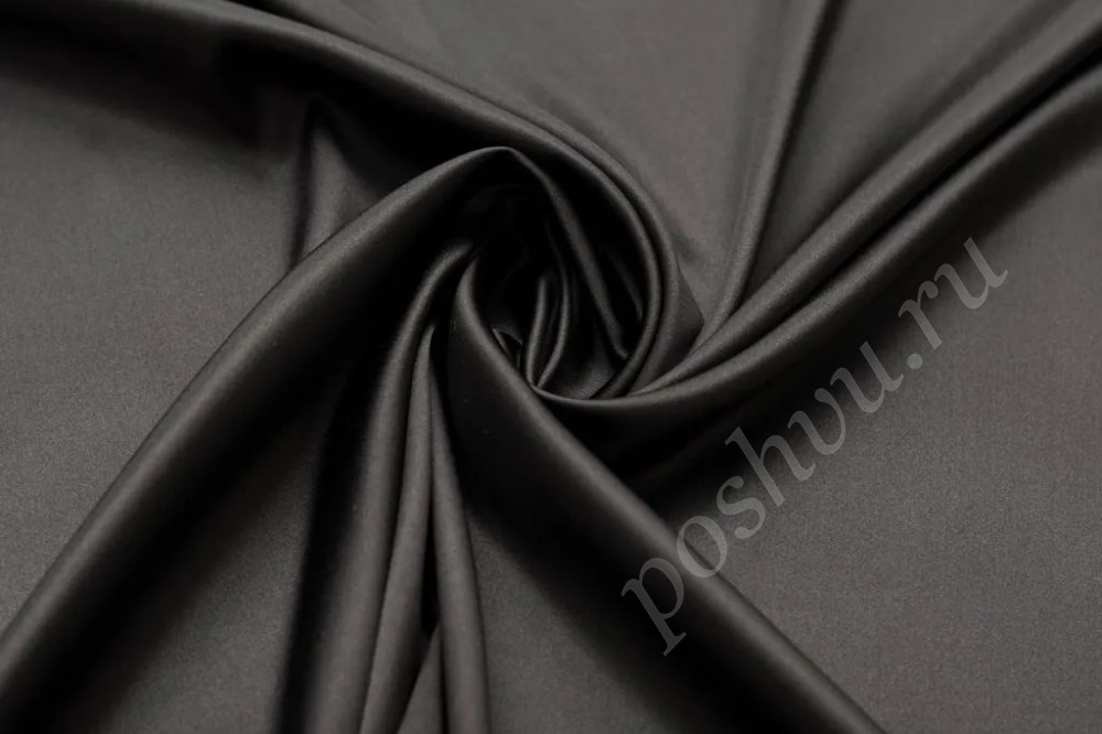 Шелк блузочно-плательный атласный цвета черного кофе