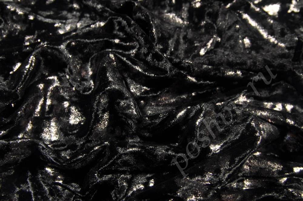 Бархат-стрейч мраморный металлик Черный