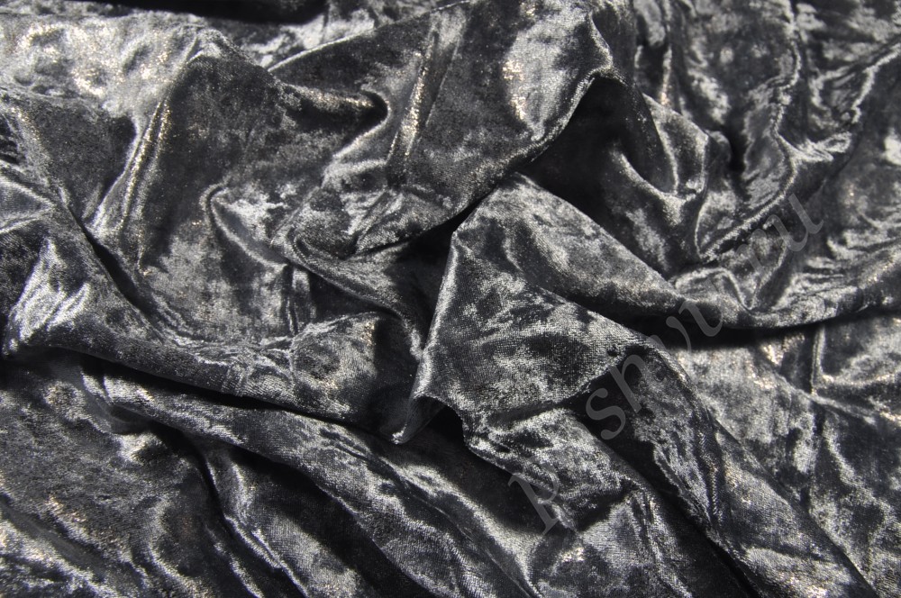Бархат-стрейч мраморный металлик Серый