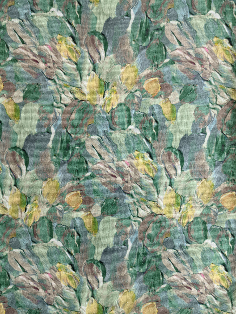 Портьерная ткань рогожка AIDA желтые тюльпаны на зеленом фоне в стиле акварель