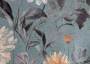 Портьерная ткань рогожка BIANCA крупные цветы на голубом фоне в стиле акварель (раппорт 64х74см)
