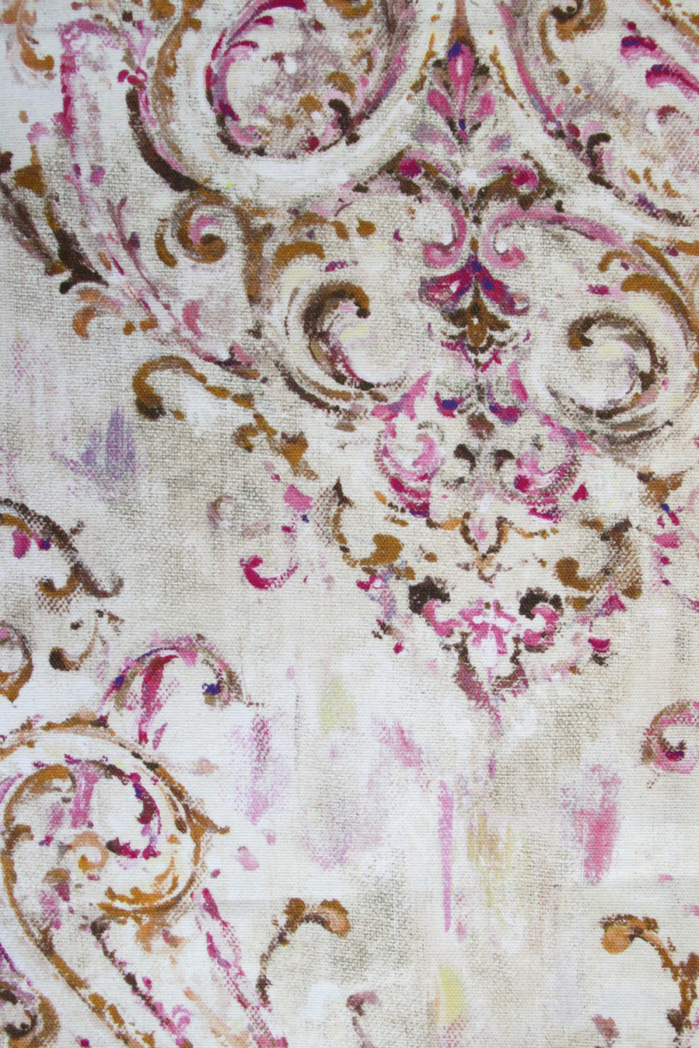 Портьерная ткань рогожка CACHEMIRE узор огурцы бежево-розового цвета (раппорт 46х94см)