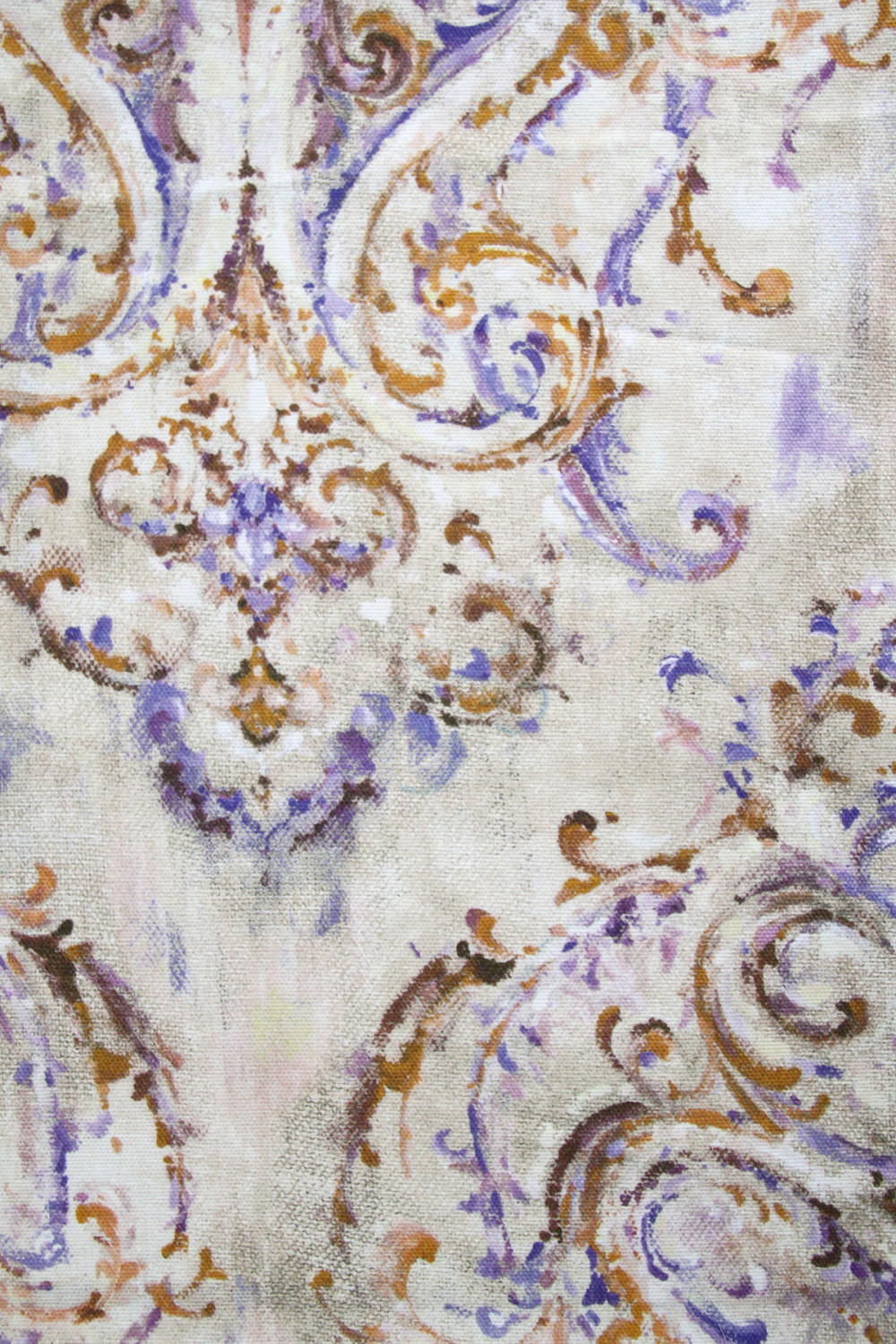 Портьерная ткань рогожка CACHEMIRE узор огурцы фиолетово-серого цвета (раппорт 46х94см)