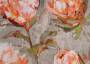 Портьерная ткань рогожка CONSTANTIA крупные оранжевые цветы на сером фоне (раппорт 51х51см)