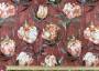 Портьерная ткань рогожка CONSTANTIA крупные розово-бежевые цветы на красном фоне (раппорт 51х51см)