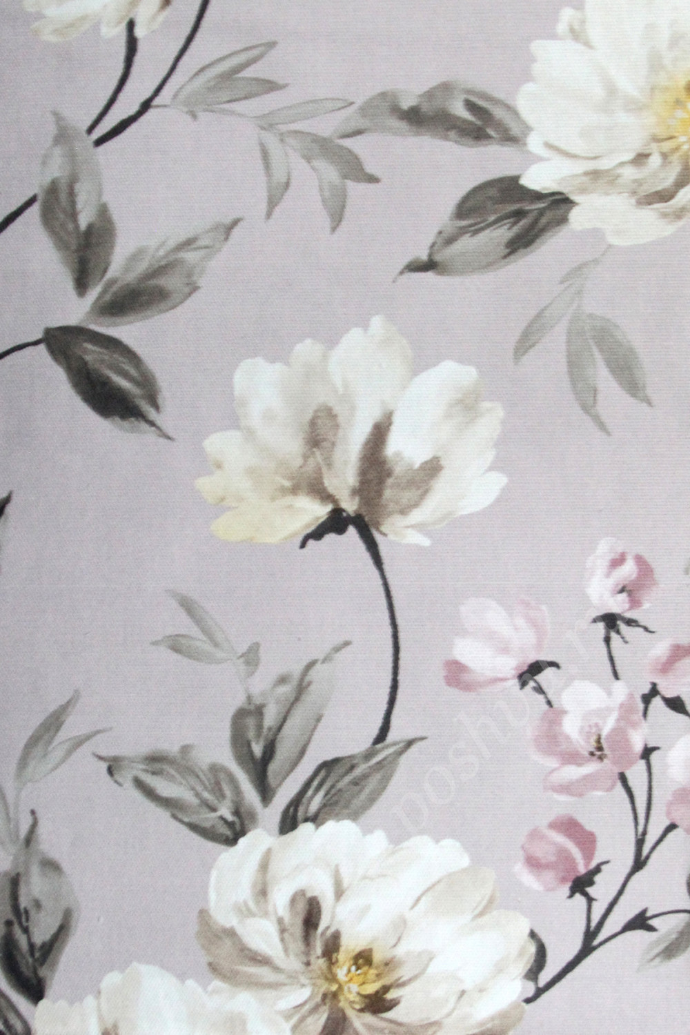 Портьерная ткань рогожка TIMELESS цветы на розовом фоне в стиле акварель (раппорт 49х69см)