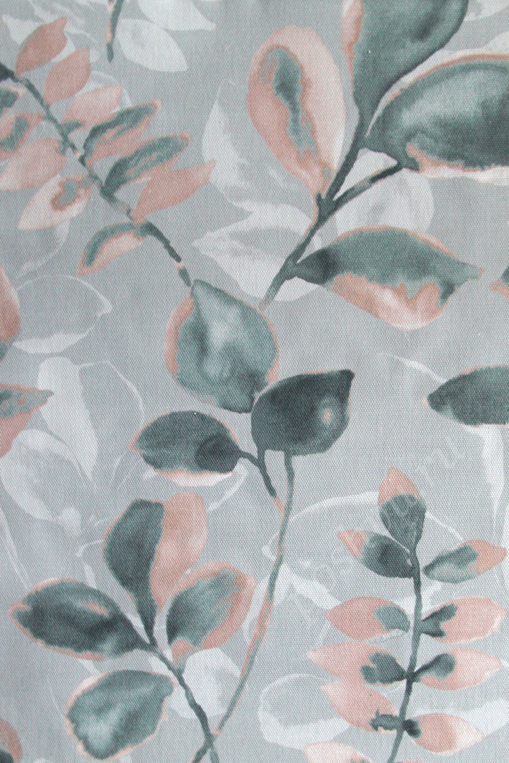 Портьерная ткань рогожка TIMELESS голубые листья в стиле акварель (раппорт 65х69см)