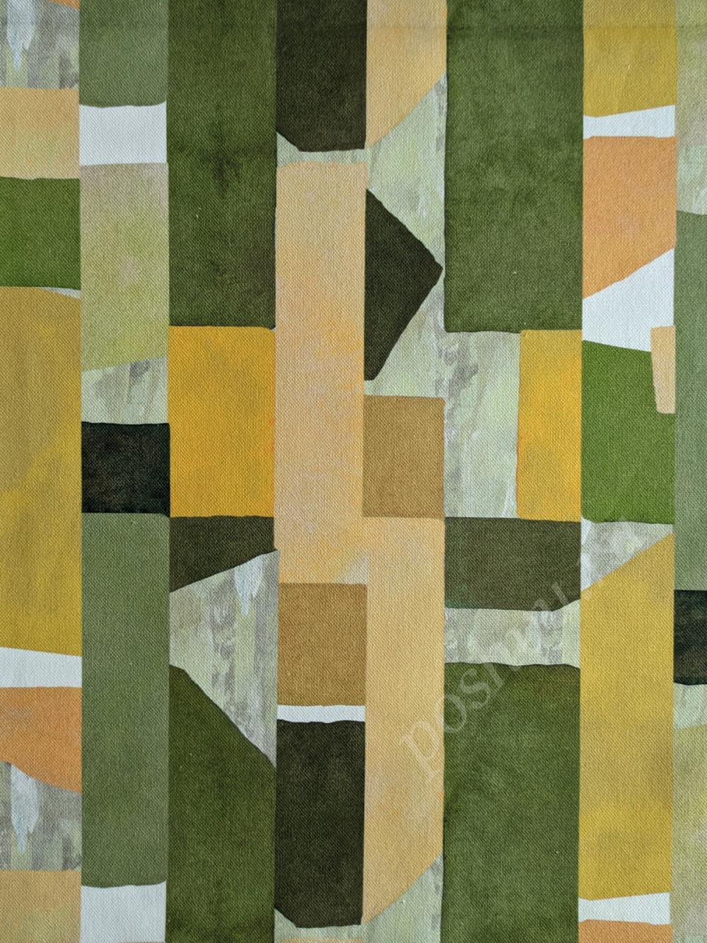 Портьерная ткань рогожка WYNBERG абстрактный рисунок в желто-зеленых тонах (раппорт 34х34см)
