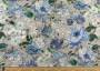 Портьерная ткань рогожка YVIE крупные синие цветы на бежевом фоне (раппорт 68х68.5см)