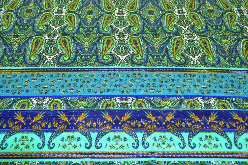 Ткань шерсть в огуречный узор бирюзово-голубых оттенков