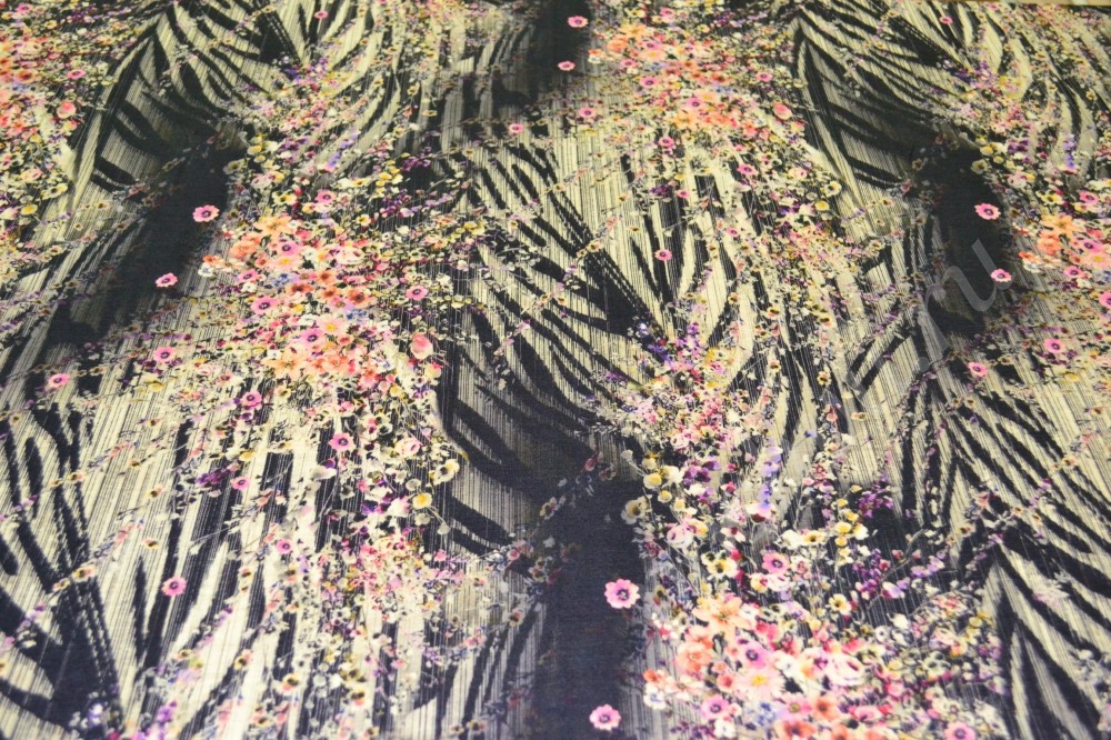 Ткань трикотаж Зебра в весеннем саду