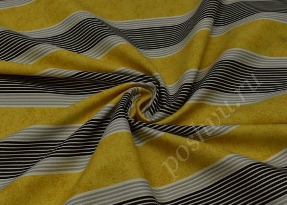 Скатертная ткань в полоску желто-серая