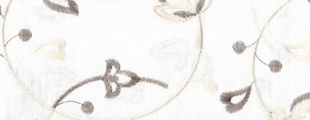 Портьерная ткань с вышивкой GLOSS флористический орнамент в форме окружности на белом фоне