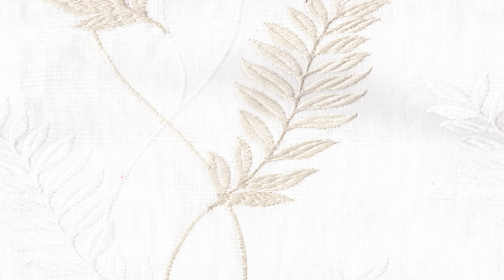 Портьерная ткань с вышивкой LASH перевитые листья на белом фоне