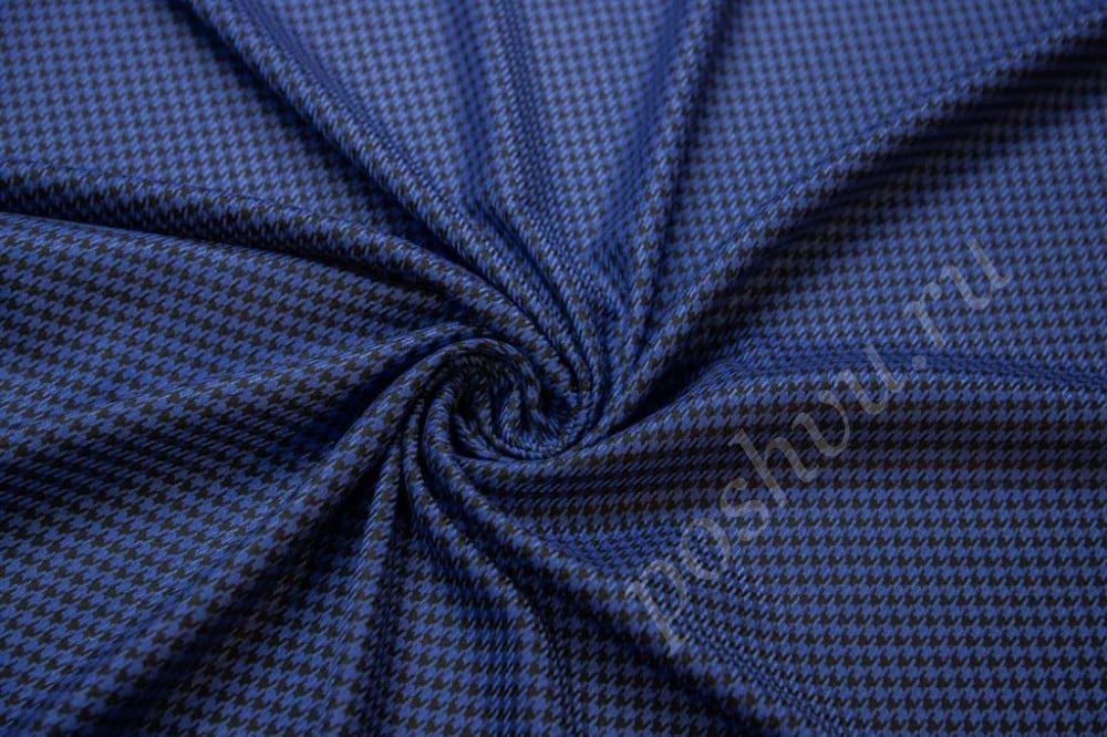 Костюмная ткань сине-черного цвета в гусиную лапку (268г/м2)