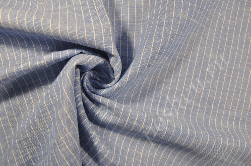 Сорочечная льняная ткань синего цвета в полоску