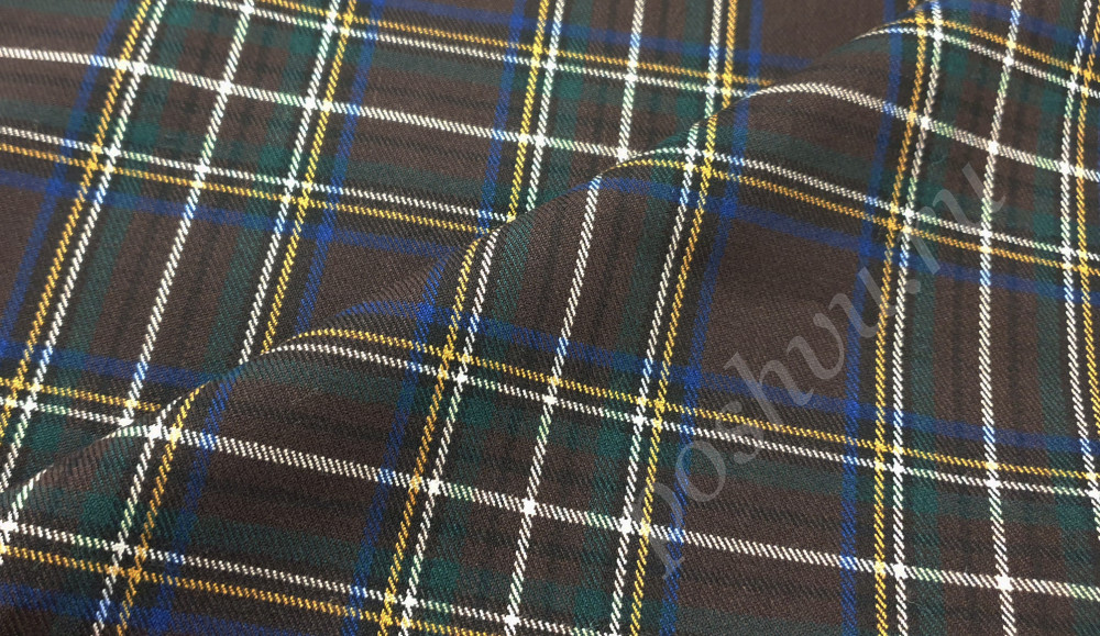 Костюмная ткань шотландка коричневая