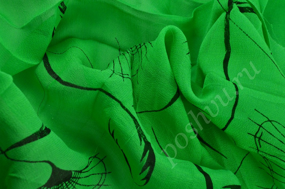 Зелёная шёлковая ткань с эффектным узором
