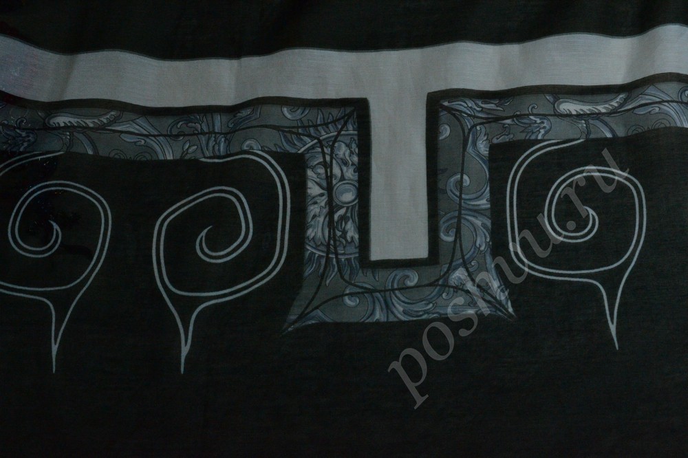 Плательно-блузочная ткань с необычным узором в черном, белом и сером цвете