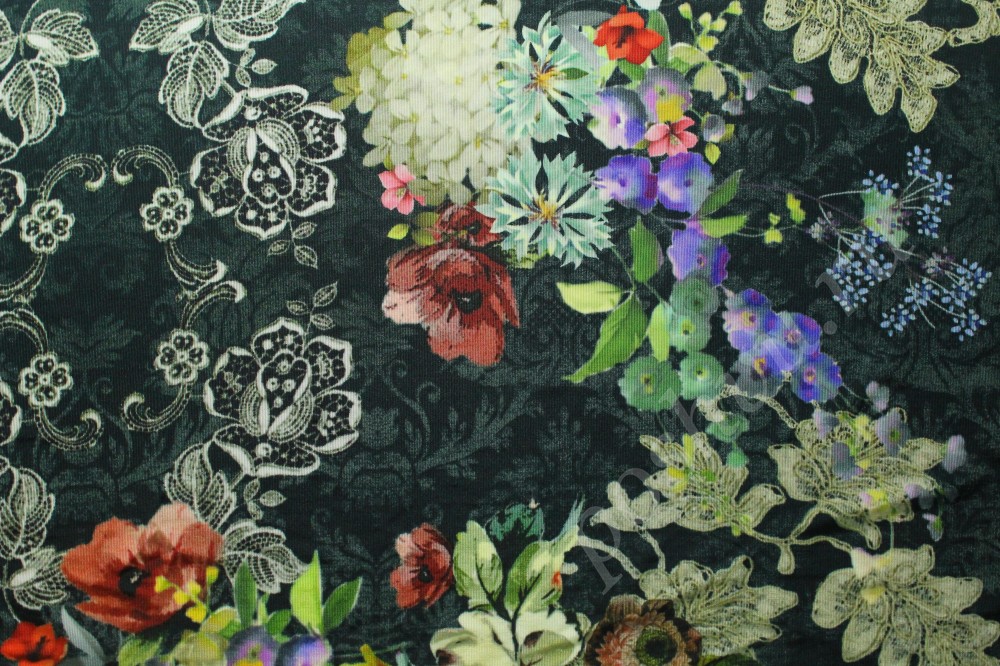 Ткань трикотаж Dolce&Gabbana черного цвета в цветочный узор
