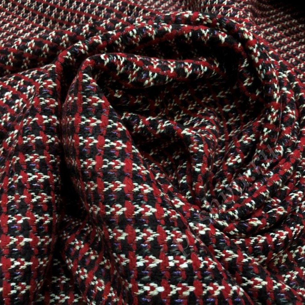 Пальтовая шерстяная ткань с узором красного оттенка