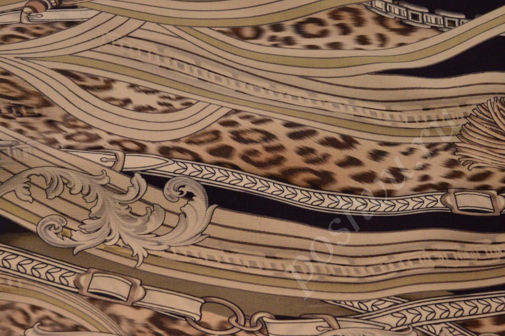 Красивая трикотажная ткань с классическим орнаментом в бежевых тонах
