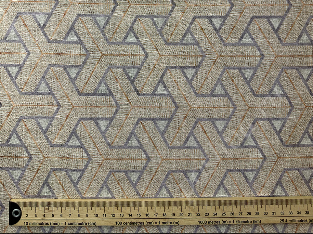 Портьерная ткань рогожка FITZ геометрический узор бежевого цвета с серым контуром (раппорт 7х12см)