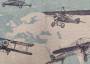 Портьерная ткань рогожка FLYER самолеты над бежево-голубой картой (раппорт 53х98)