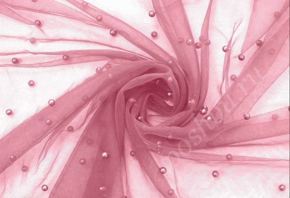 Фатин с бусинами розового цвета