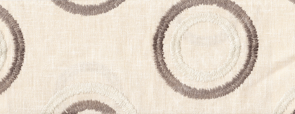 Портьерная ткань с вышивкой SPONGE коричневые окружности на бежевом фоне
