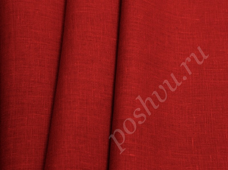 Льняная интерьерная ткань красного цвета