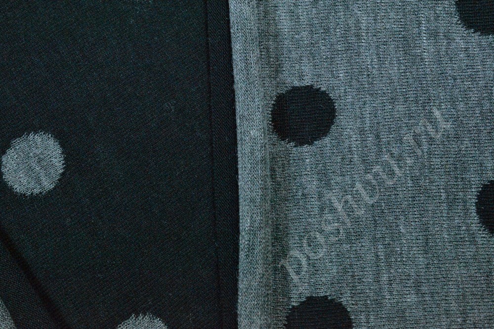 Ткань двухсторонний трикотаж серо-черного оттенка в горох