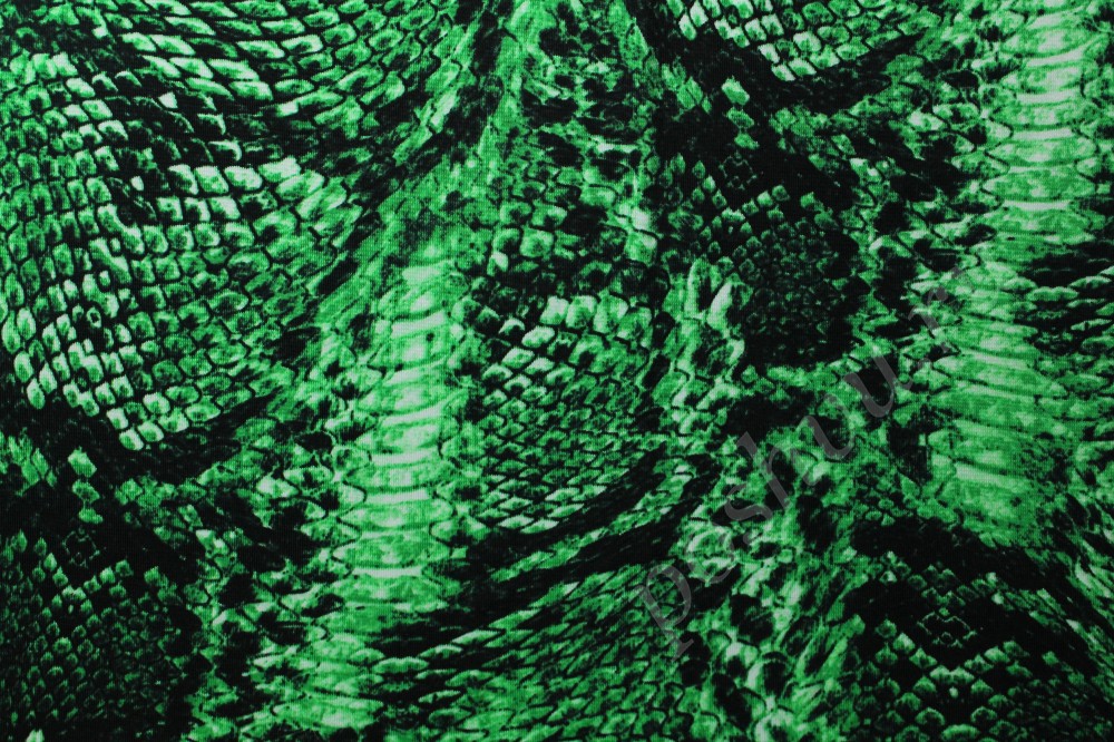 Ткань трикотаж в зелено-черный змеиный узор