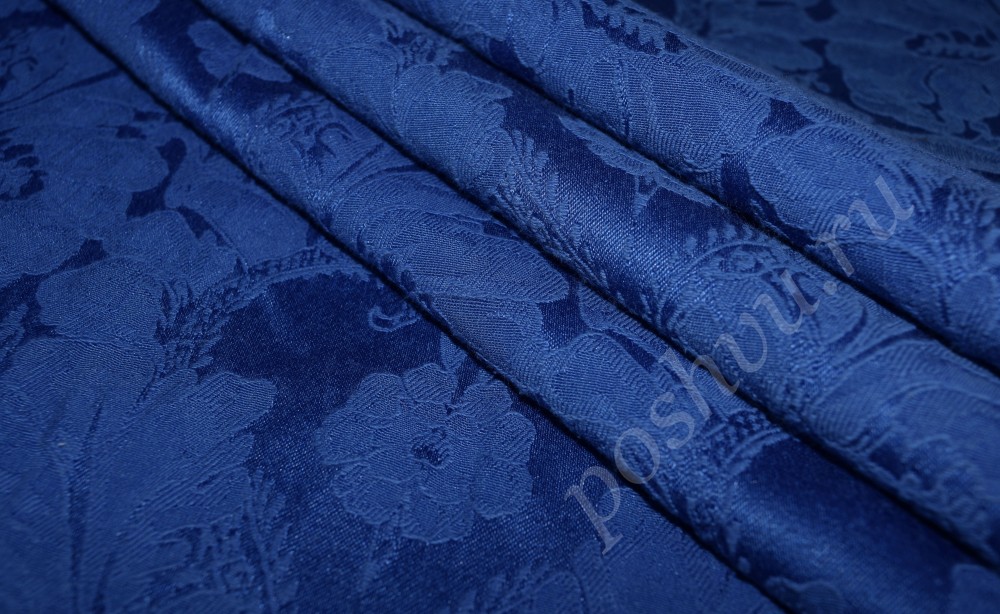 Ткань синий атлас жаккард с узором