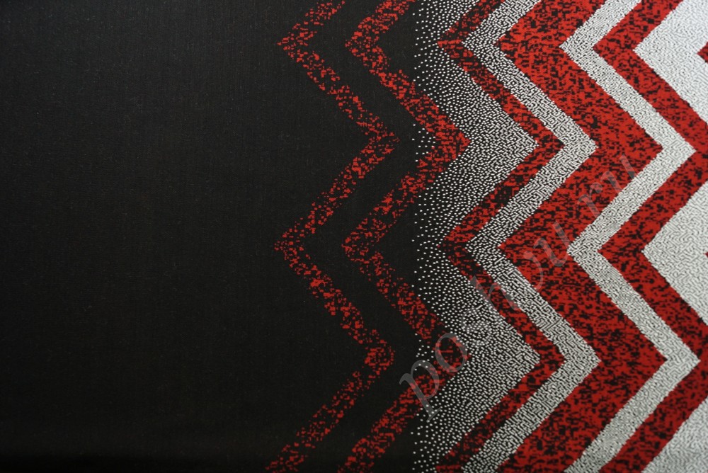 Чёрно-белая жаккардовая трикотажная ткань с красным узором