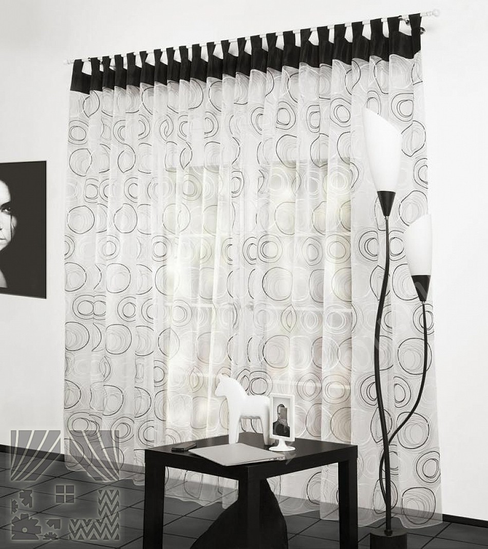 Шикарный тюль с контрастным черно-белым вышитым геометрическим узором для гостиной или спальни