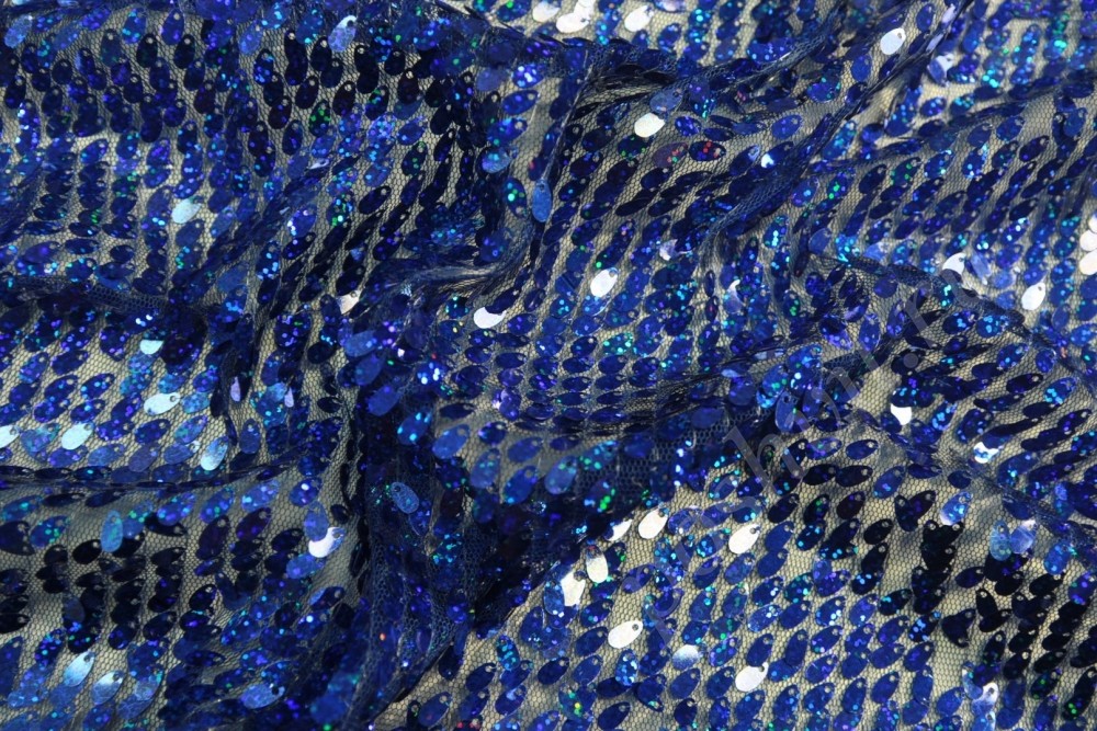 Сетка с пайетками голограмма голубого цвета