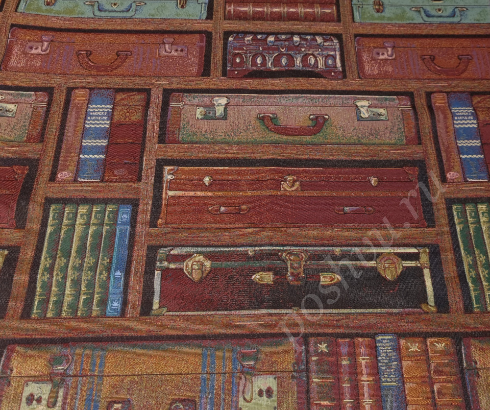 Ткань гобелен ПРЕМИУМ, 150 см, с изображением чемоданов и книг