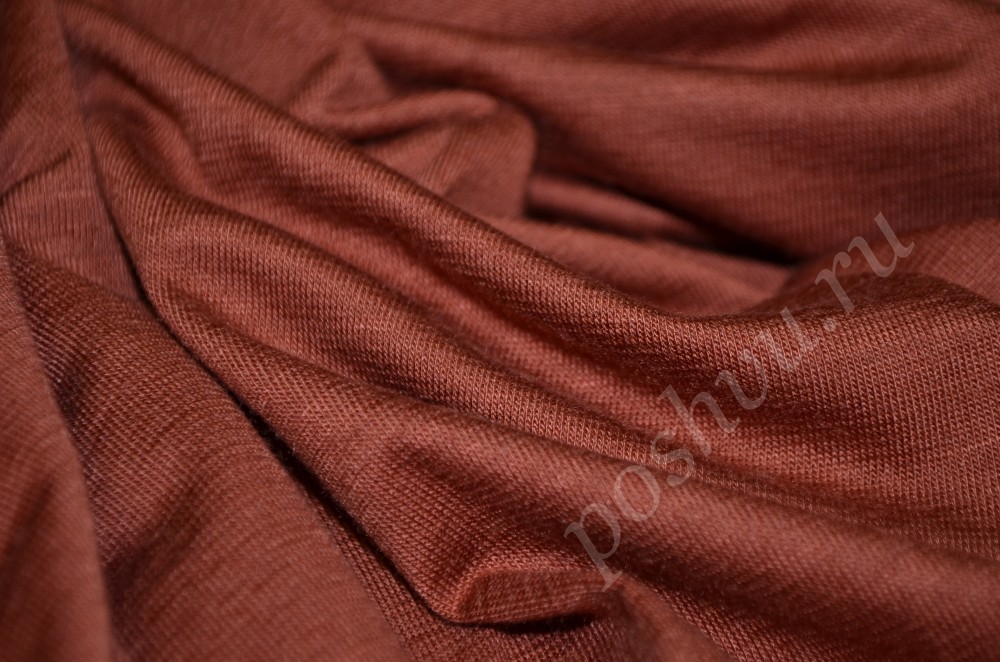 Ткань плательно-футболочный трикотаж темно-рыжего оттенка