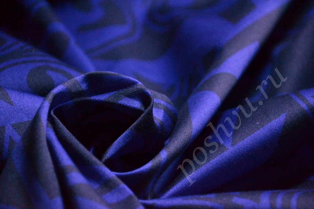 Ткань хлопок синего оттенка с черным узором