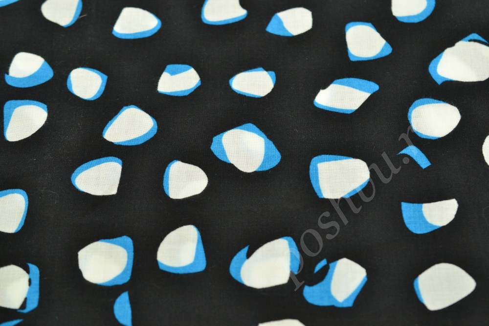 Ткань вискоза плательно-блузочная черного цвета в черно-синий узор
