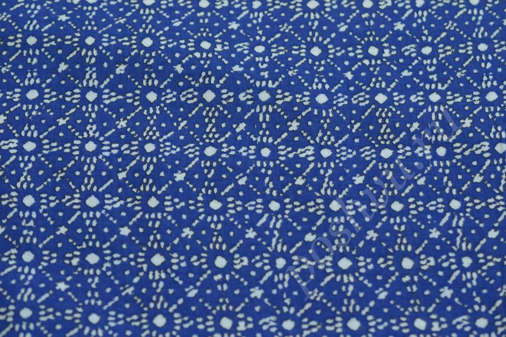 Ткань вискоза плательно-блузочная синего оттенка в белый принт