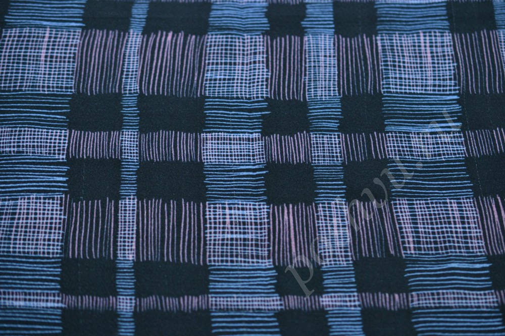 Ткань вискоза плательно-блузочная в сине-голубую клетку